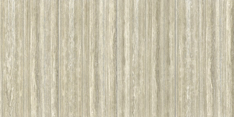 Plane Travertino Vena Polished Marble Look Porcelain Slab 60x120 6mm, several pieces laid together