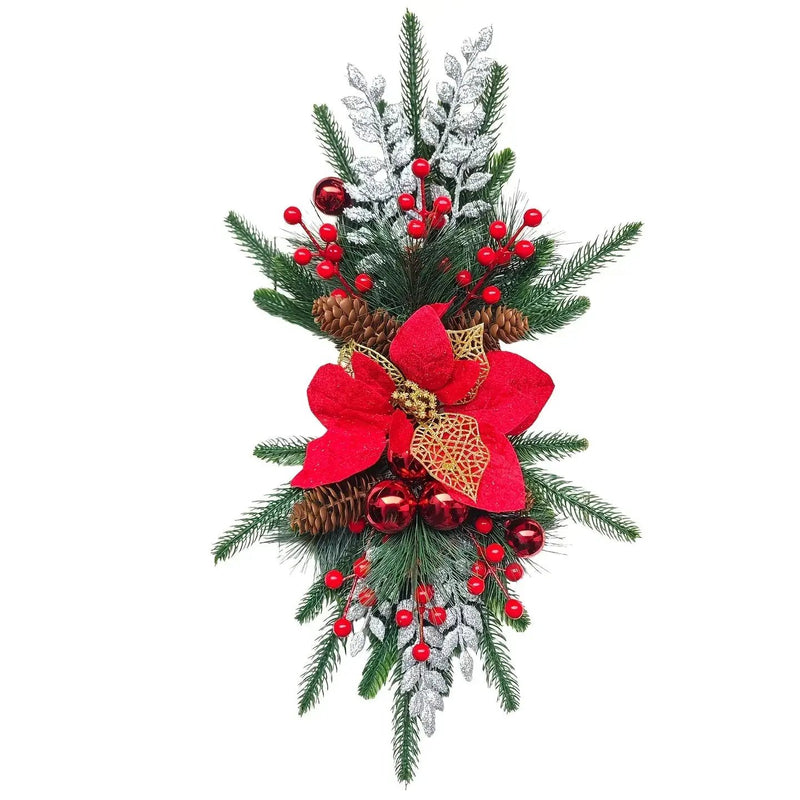 Plastic Christmas Garland 24-Inch Red with Poinsettias & Pine Cones by House Of Avana