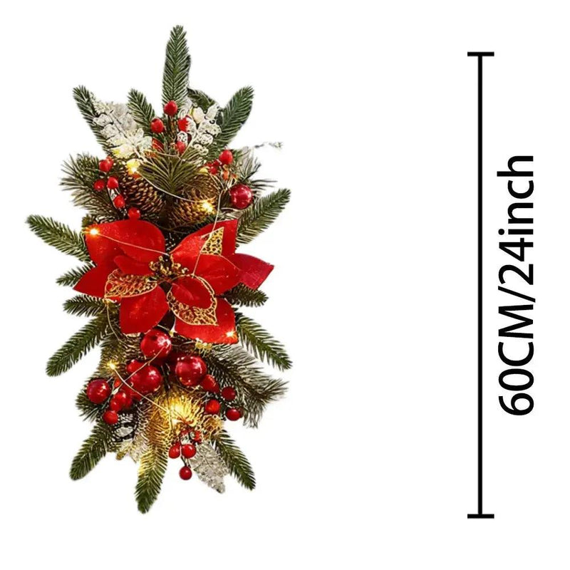 Plastic Christmas Garland 24-Inch Red with Poinsettias & Pine Cones by House Of Avana