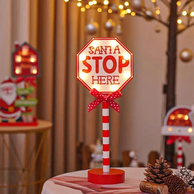 Plastic Christmas LED Sign with Santa Claus & "SANTA STOP HERE" Text by House Of Avana