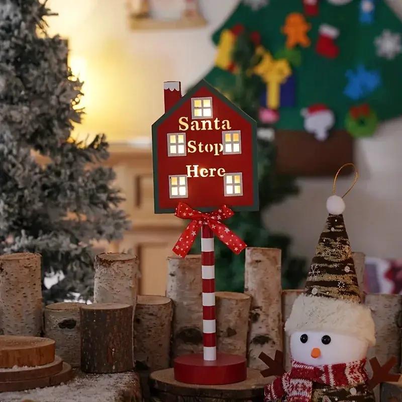 Plastic Christmas LED Sign with Santa Claus & "SANTA STOP HERE" Text by House Of Avana
