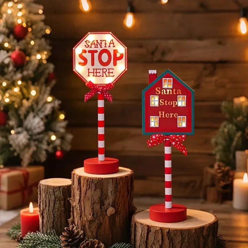Plastic Christmas LED Sign with Santa Claus & "SANTA STOP HERE" Text by House Of Avana