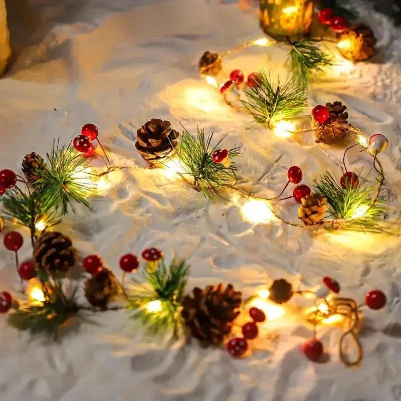 Plastic Christmas Light String, Green 6.56 Feet 20 LED Pine Cone Decoration by House Of Avana