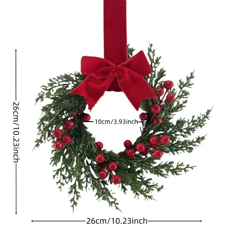 Plastic Christmas Wreath 25.4cm with Red Berries & Burgundy Bow by House Of Avana