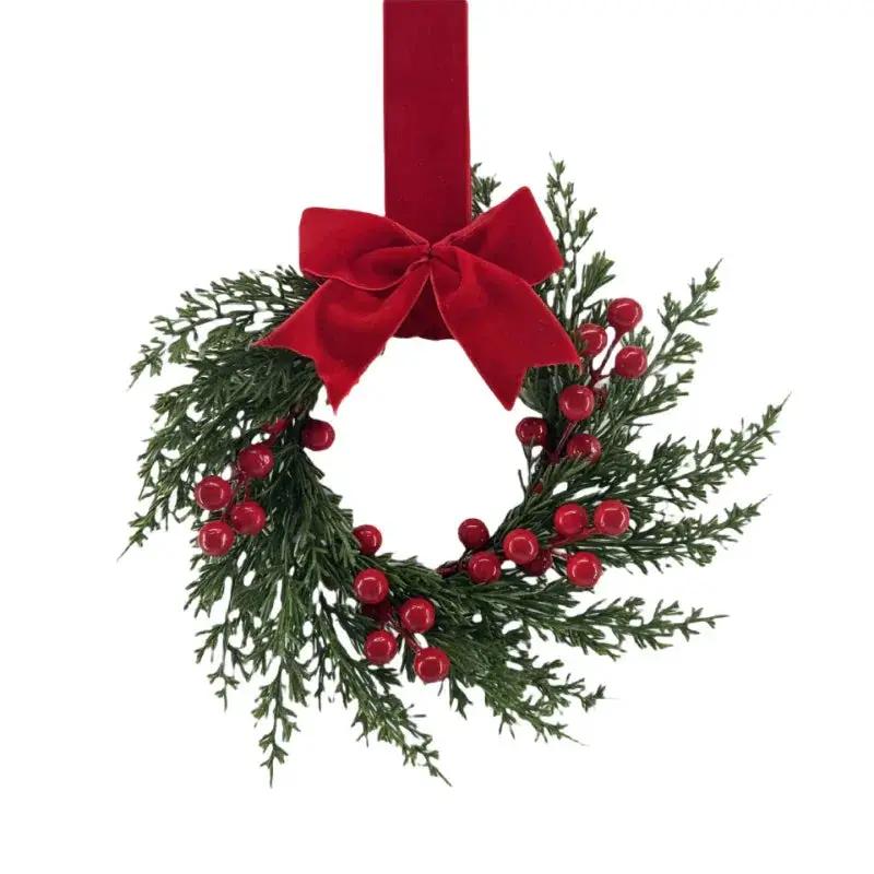Plastic Christmas Wreath 25.4cm with Red Berries & Burgundy Bow by House Of Avana