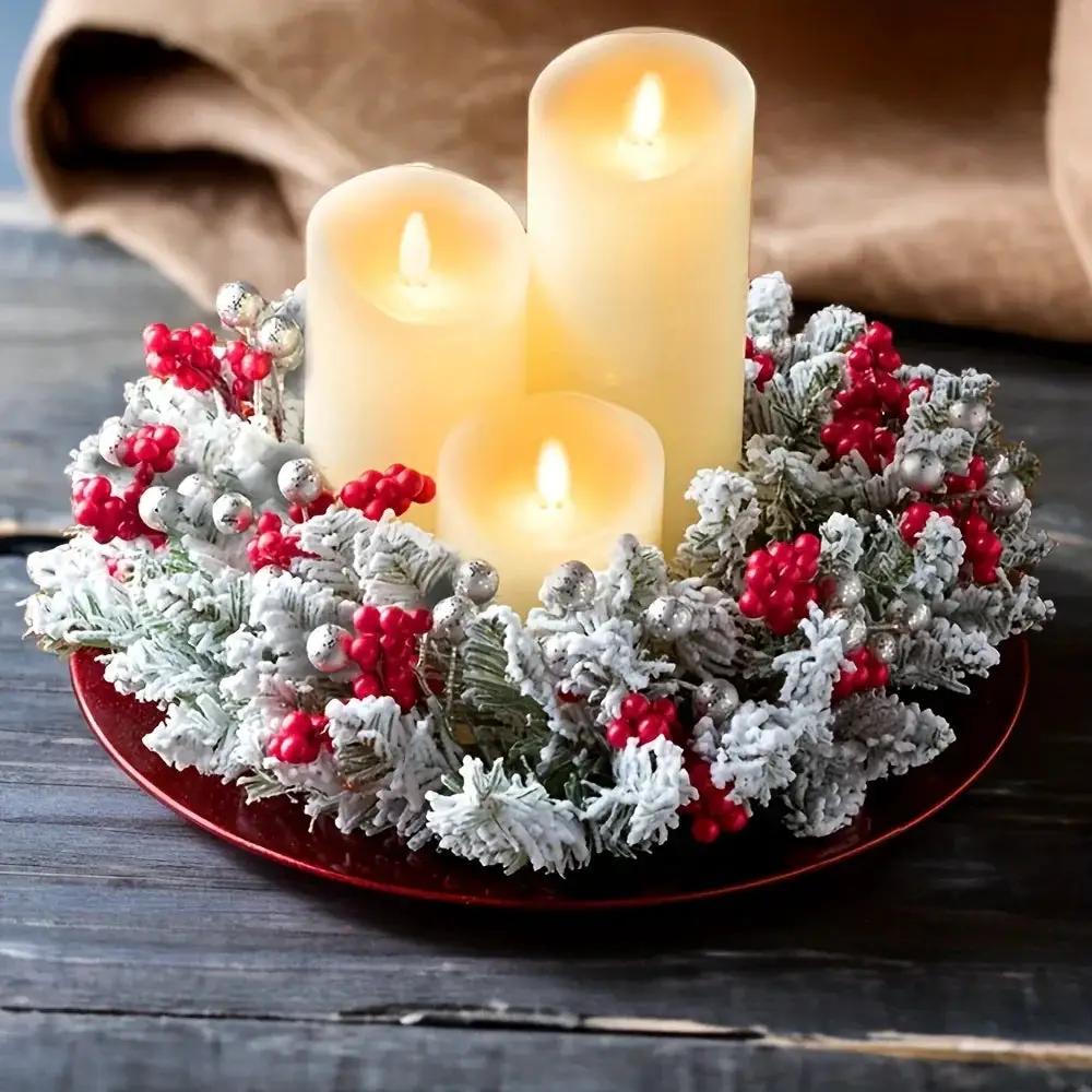 Plastic Christmas Wreath Candle Holder with Holly and Berries by House Of Avana