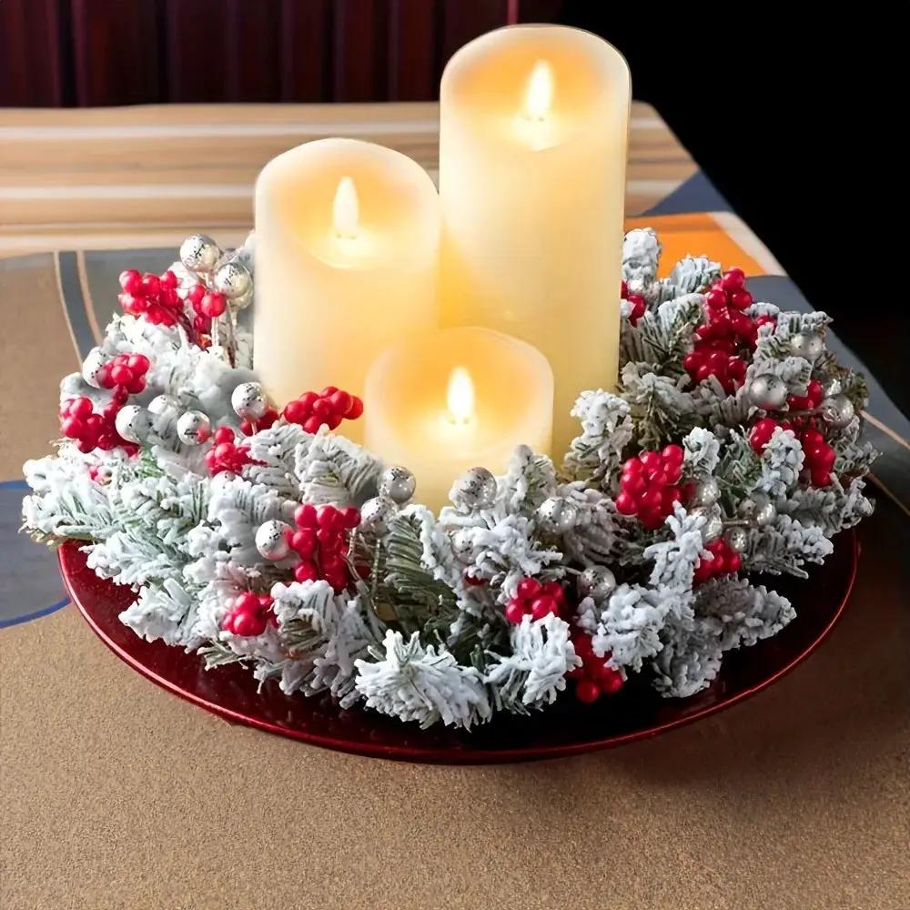Plastic Christmas Wreath Candle Holder with Holly and Berries by House Of Avana