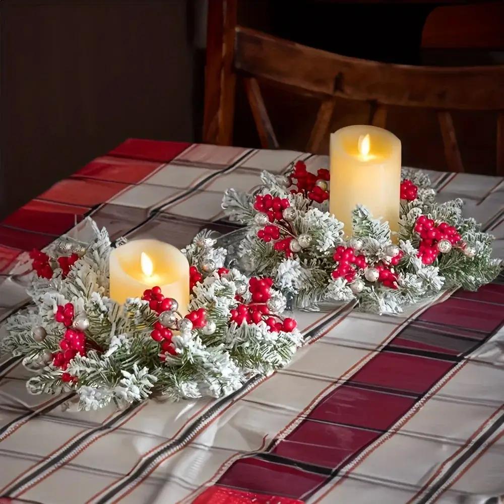 Plastic Christmas Wreath Candle Holder with Holly and Berries by House Of Avana