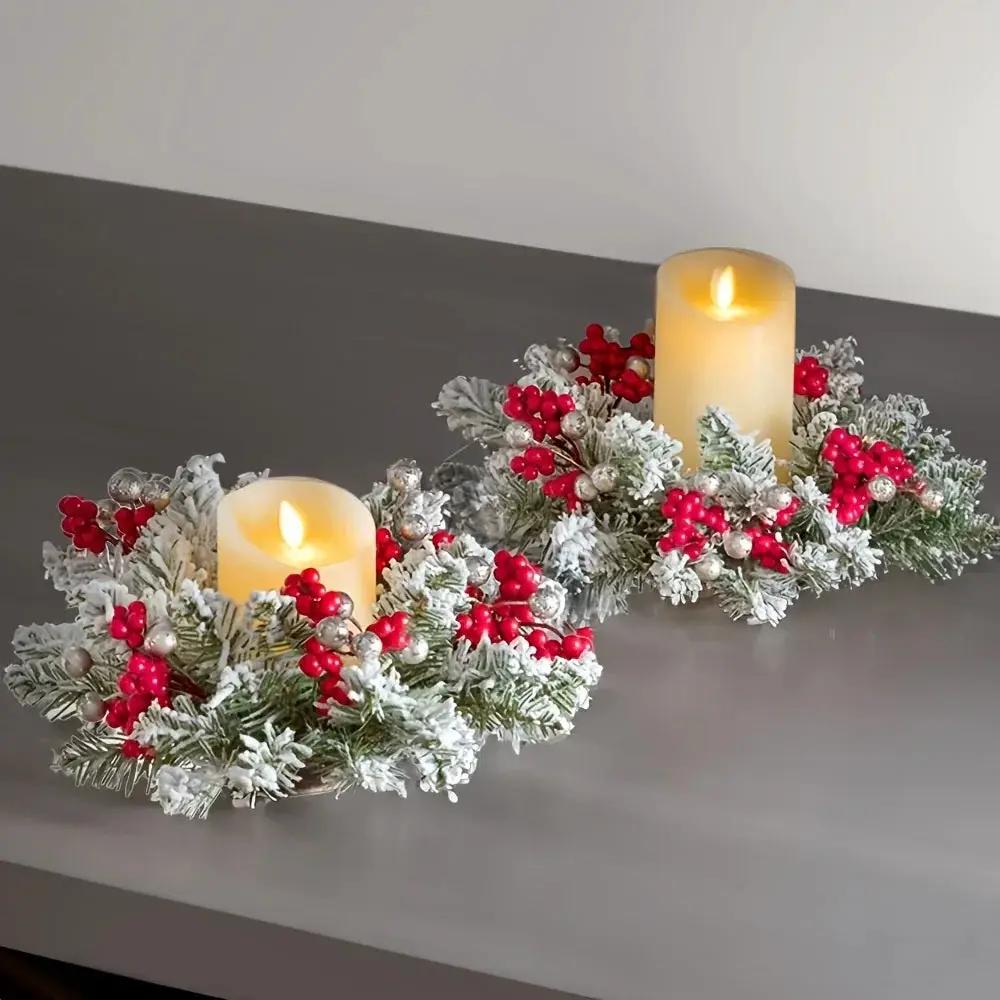 Plastic Christmas Wreath Candle Holder with Holly and Berries by House Of Avana