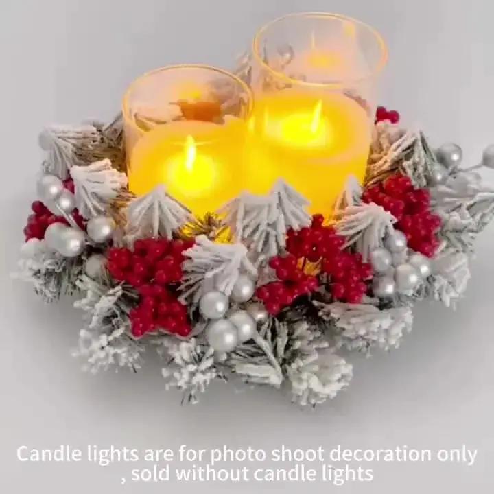 Plastic Christmas Wreath Candle Holder with Holly and Berries by House Of Avana