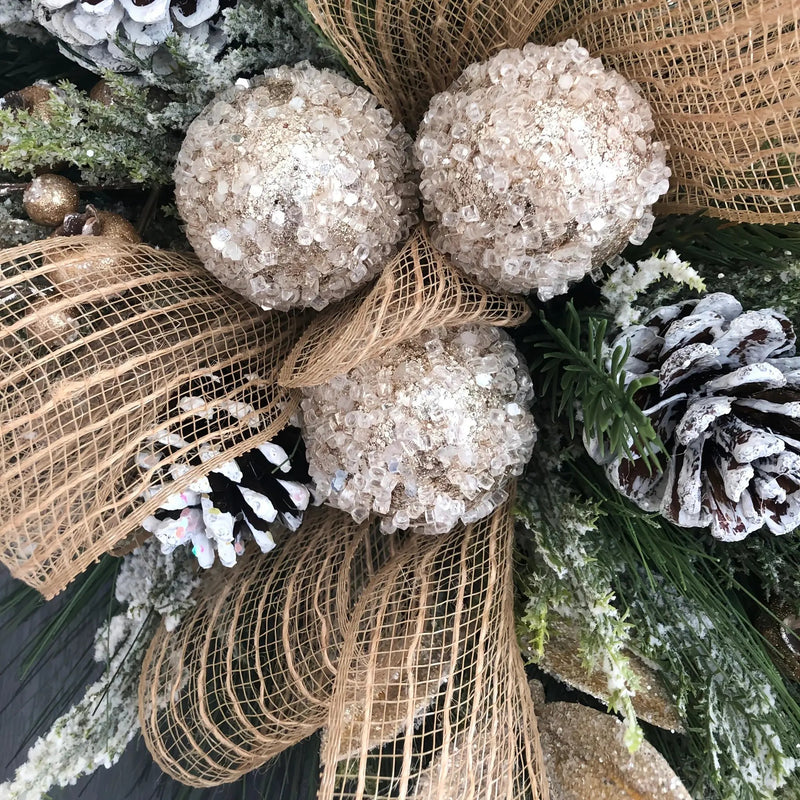 Plastic Christmas Wreath with Golden Accents and Pine Cones by House Of Avana
