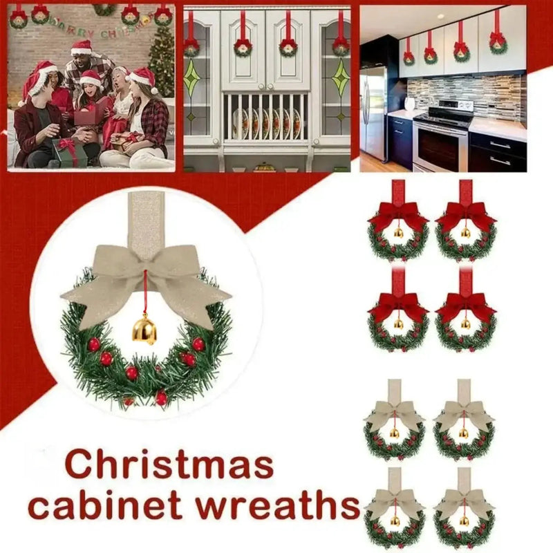 Plastic Christmas Wreath with Red Ribbon Bow & Bells, 12pcs Red Berry & Green Foliage by House Of Avana