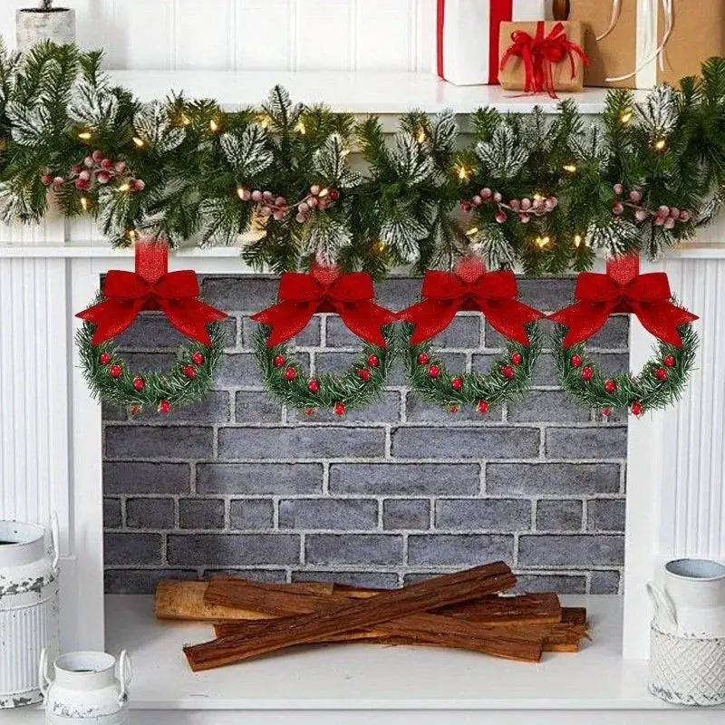 Plastic Mini Christmas Wreaths with Red Bow & Greenery by House Of Avana
