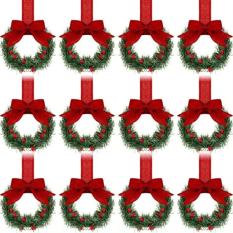 Plastic Mini Christmas Wreaths with Red Bow & Greenery by House Of Avana