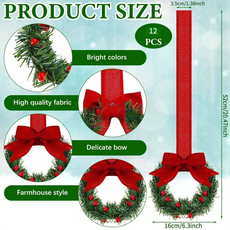 Plastic Mini Christmas Wreaths with Red Bow & Greenery by House Of Avana