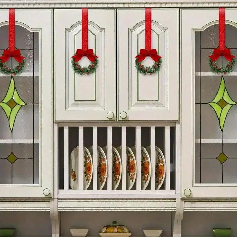 Plastic Mini Christmas Wreaths with Red Bow & Greenery by House Of Avana