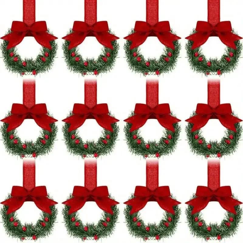 Plastic Mini Christmas Wreaths with Red Bow & Greenery by House Of Avana