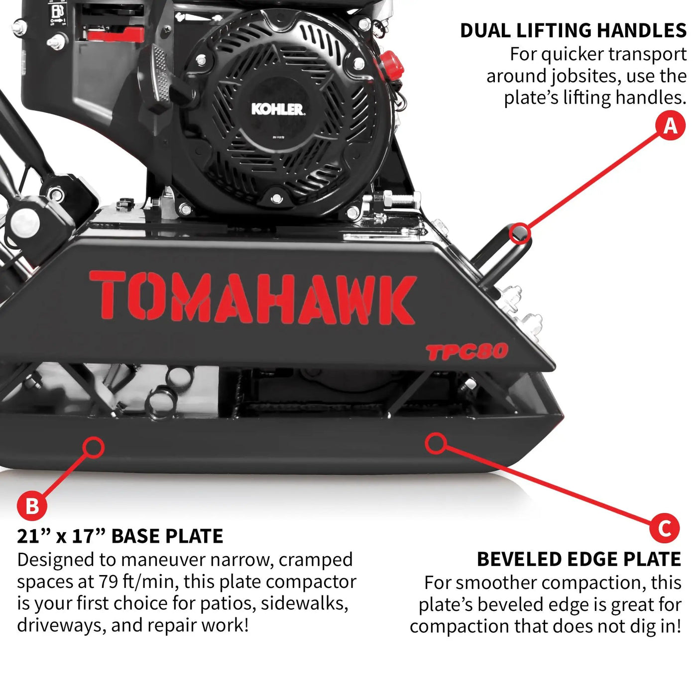 Vibratory Plate Compactor Tamper with Kohler Engine for Dirt Gravel Soil Compaction by Tomahawk Power