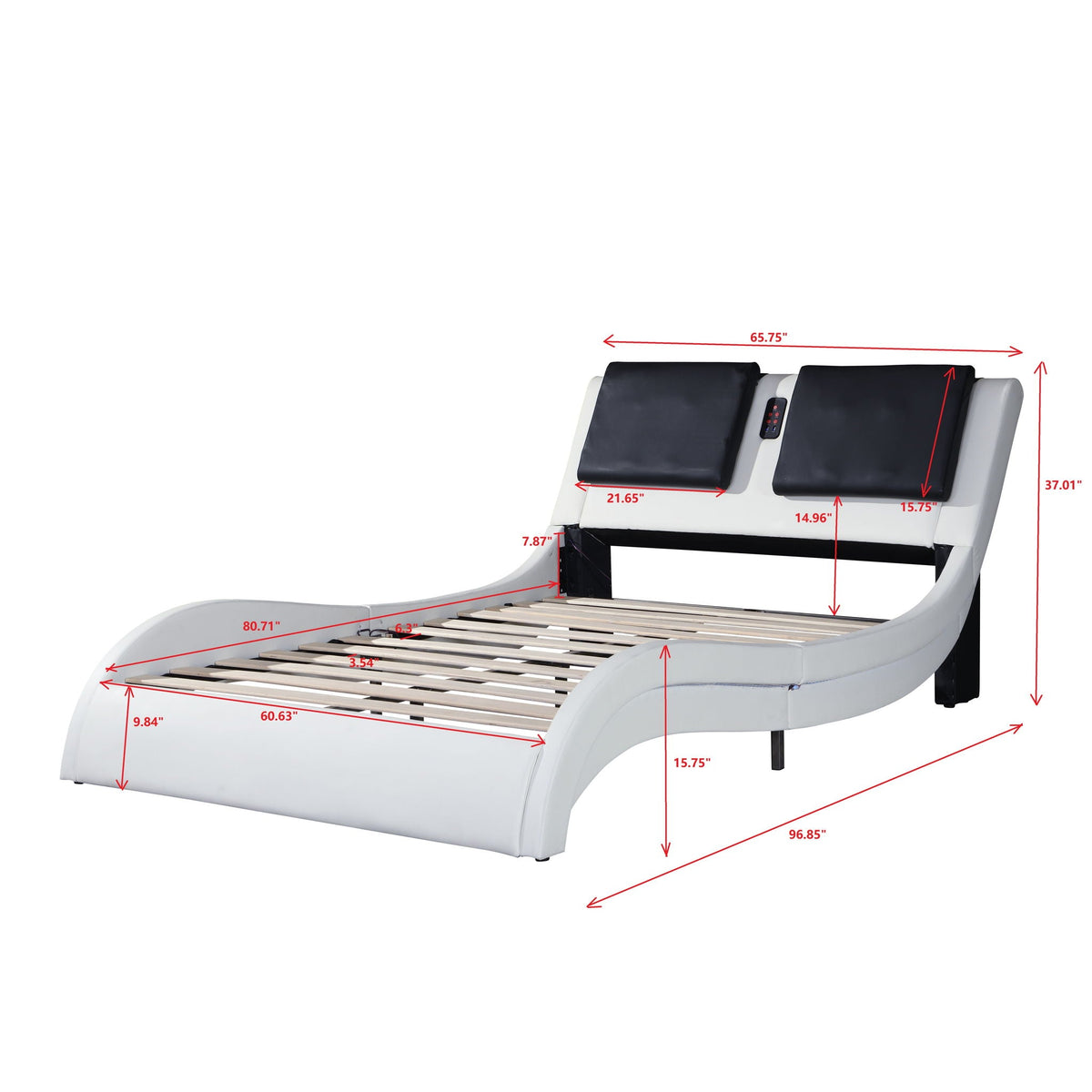 Platform Bed Frame with LED Lighting, Bluetooth & Massage - Faux Leather, photo 5 of 16