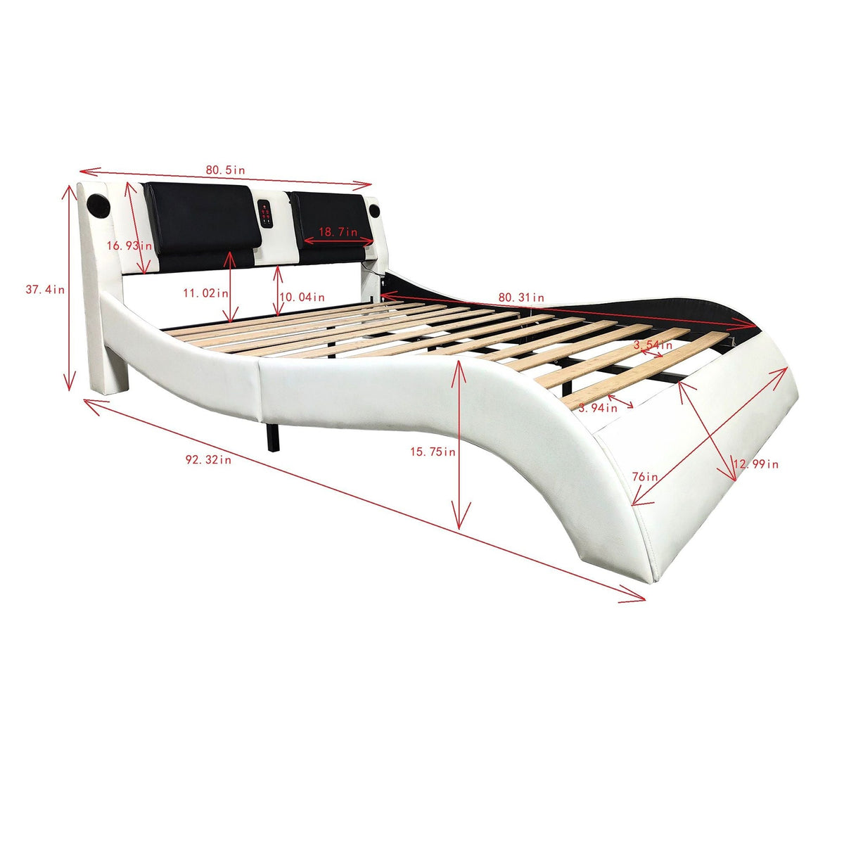 Platform Bed Frame with LED Lighting, Bluetooth & Massage - Faux Leather, photo 9 of 16