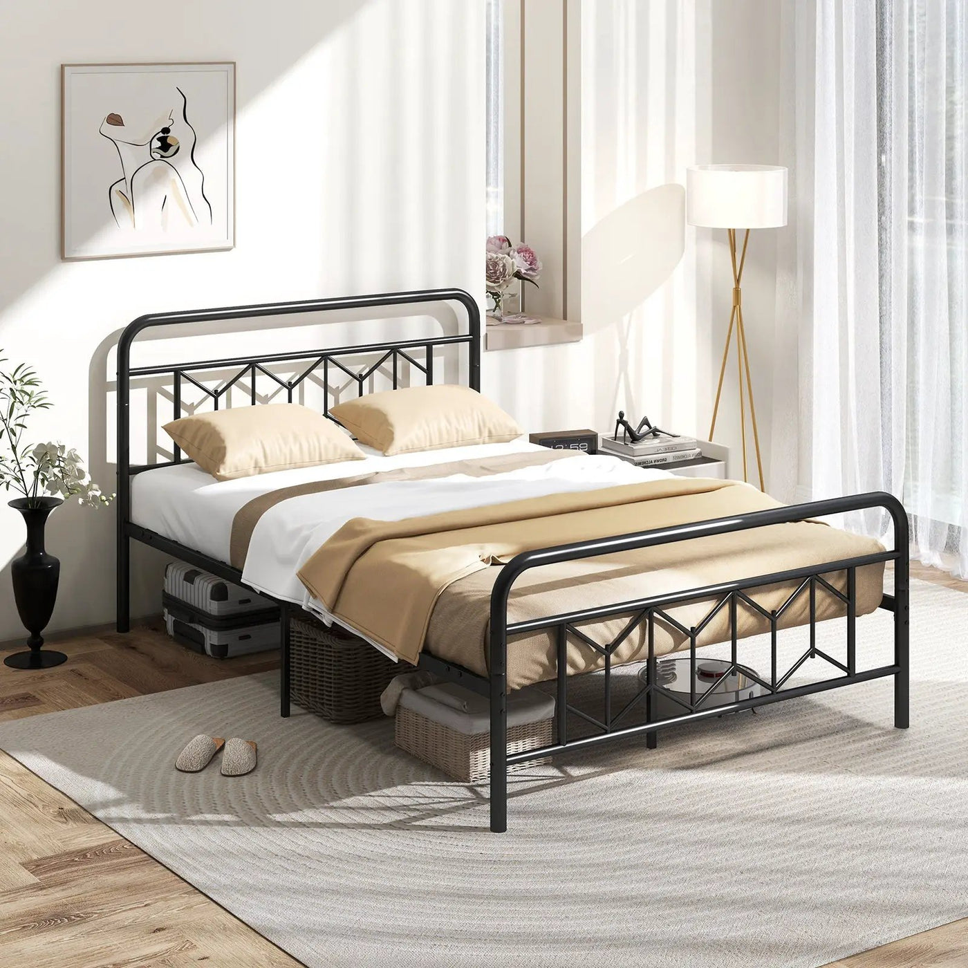 Platform Bed with High Headboard and Snap Lock Metal Slats by DirectDeals