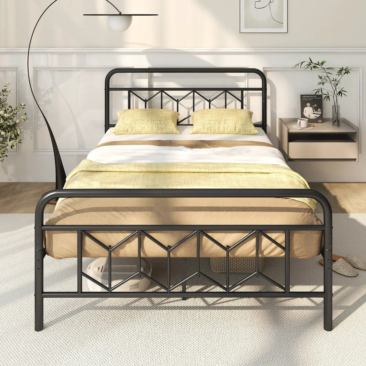 Platform Bed with High Headboard and Snap Lock Metal Slats by DirectDeals