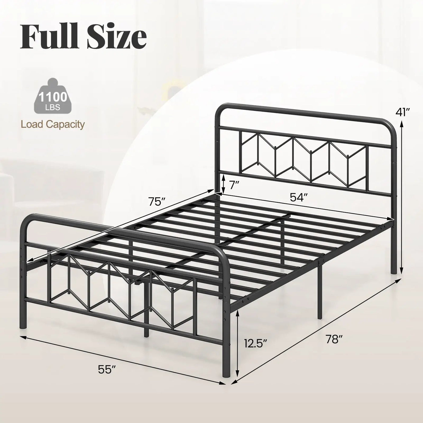 Platform Bed with High Headboard and Snap Lock Metal Slats by DirectDeals