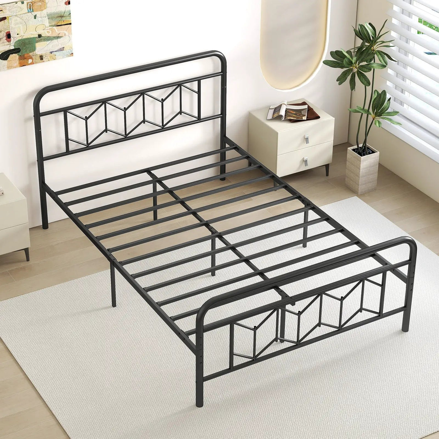 Platform Bed with High Headboard and Snap Lock Metal Slats by DirectDeals
