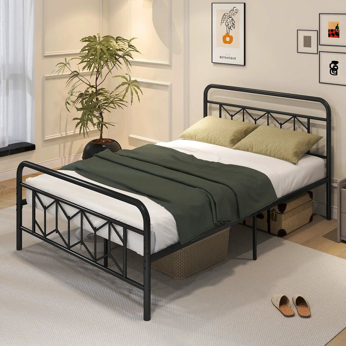 Platform Bed with High Headboard and Snap Lock Metal Slats by DirectDeals