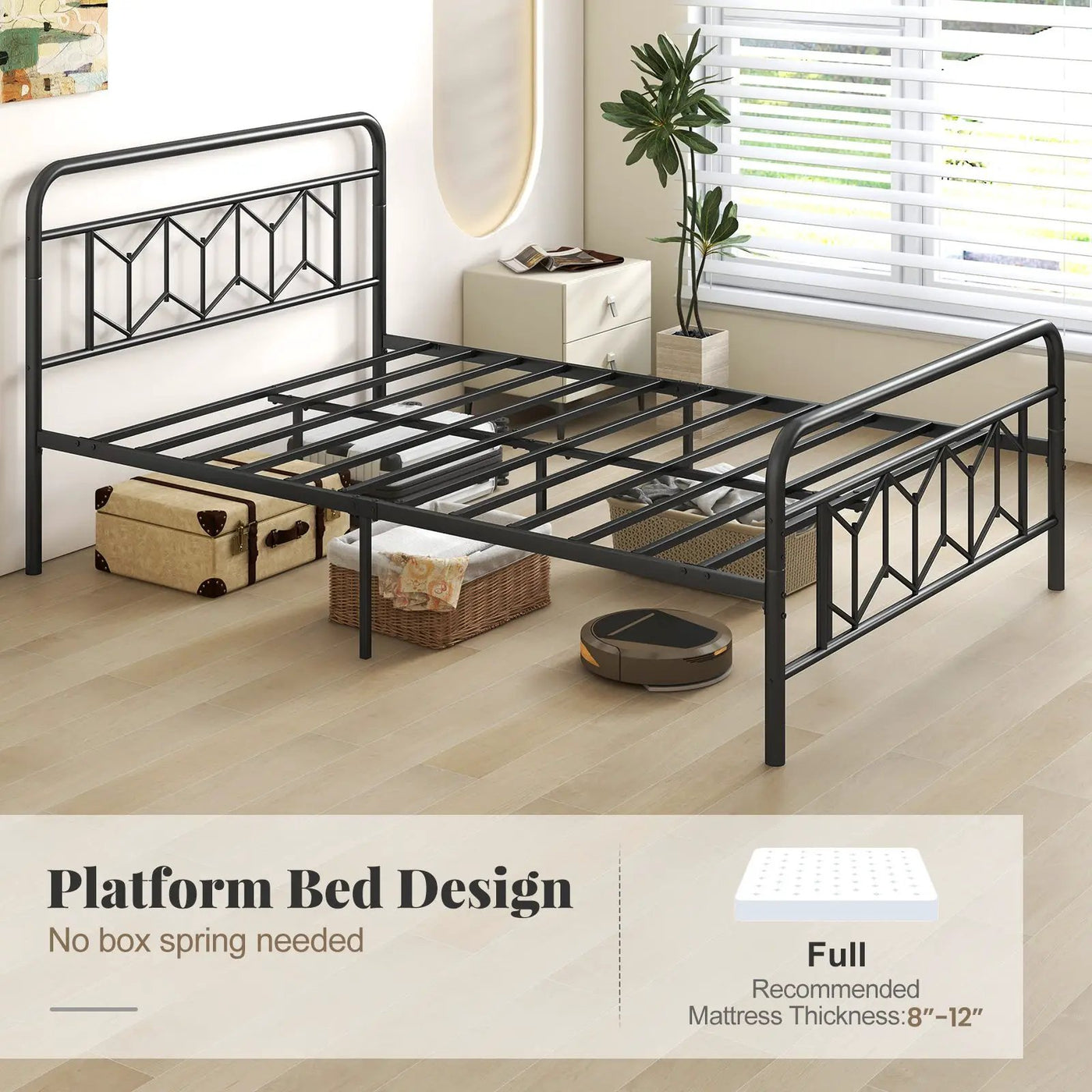 Platform Bed with High Headboard and Snap Lock Metal Slats by DirectDeals