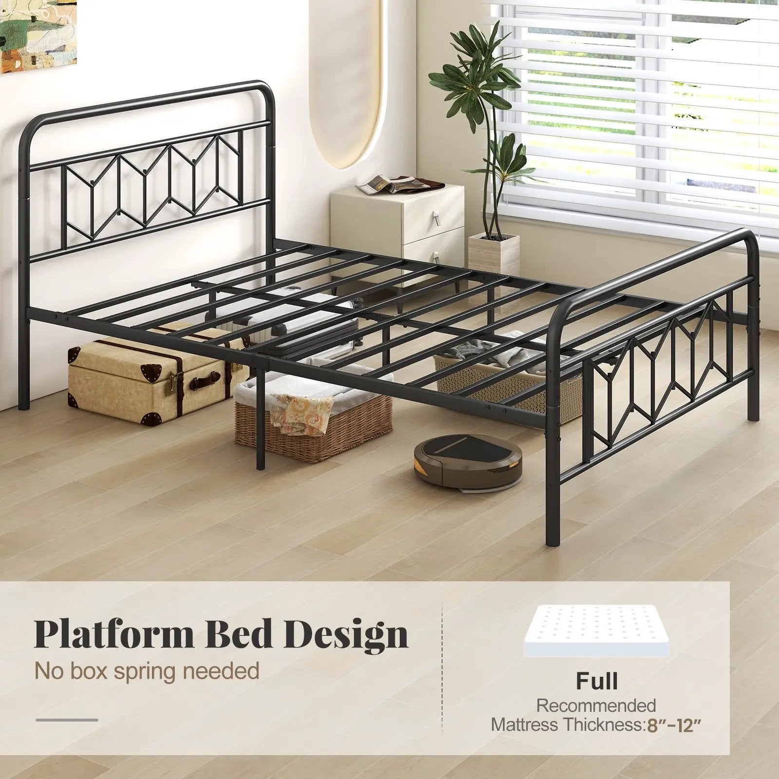 Platform Bed with High Headboard and Snap Lock Metal Slats by DirectDeals