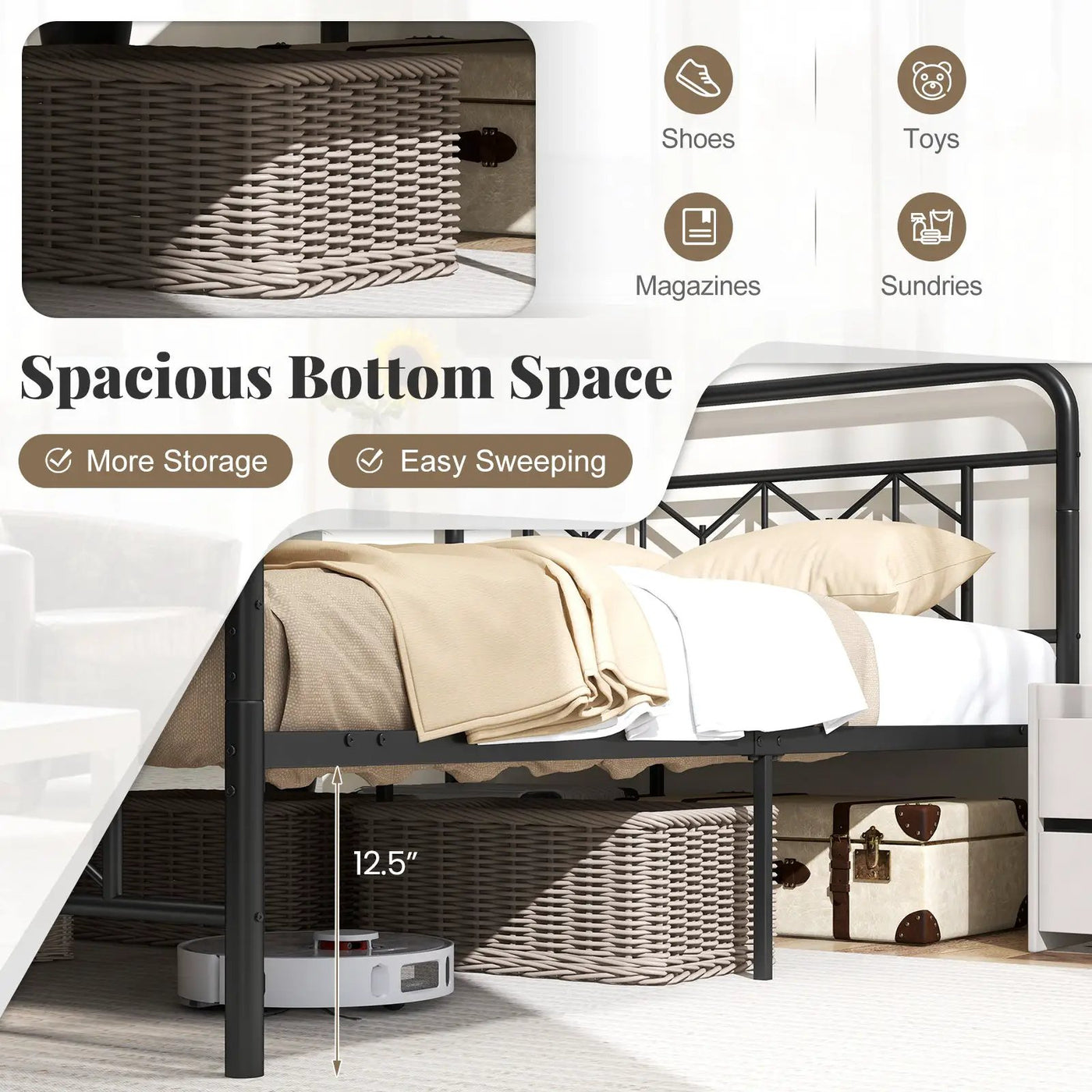 Platform Bed with High Headboard and Snap Lock Metal Slats by DirectDeals