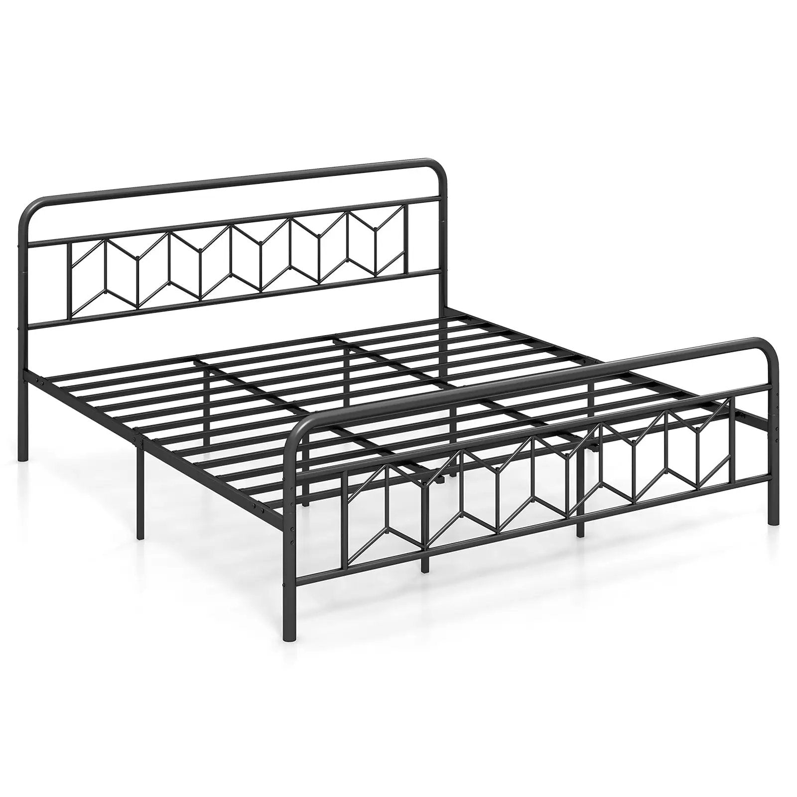 Platform Bed with High Headboard and Snap Lock Metal Slats by DirectDeals