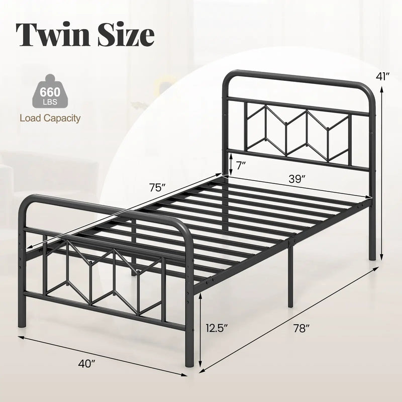 Platform Bed with High Headboard and Snap Lock Metal Slats by DirectDeals