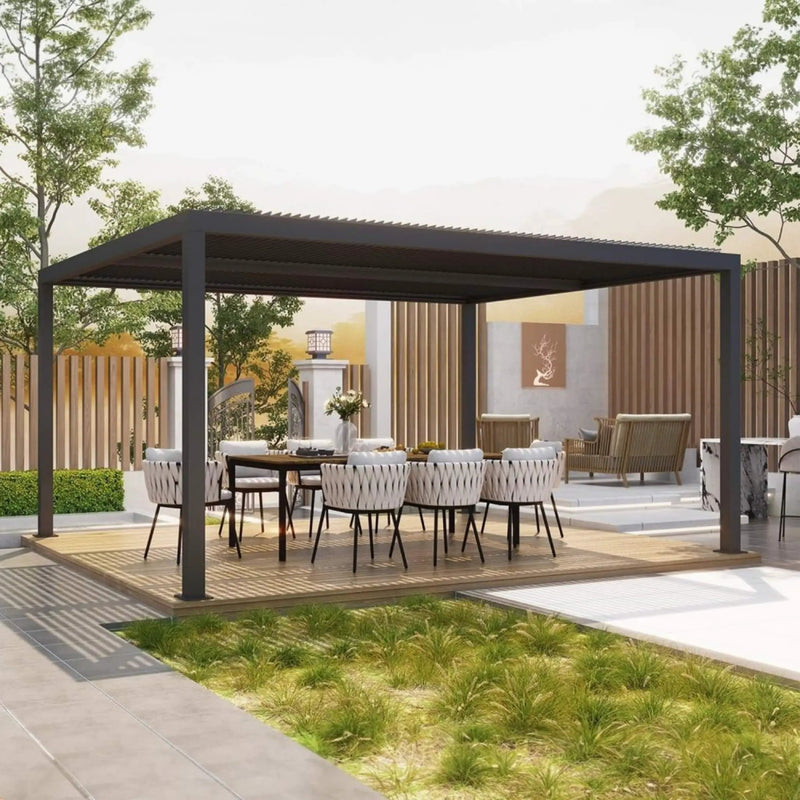 [12X16FT] Alora Premium Outdoor Gray Aluminum Hardtop Pergola With Adjustable Roof (SAK81364) by SAKSBY WHOLESALE