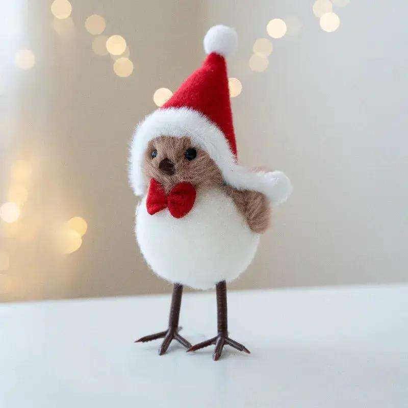 Plush Bird Christmas Ornament with Red Santa Hat & White Plumage by House Of Avana