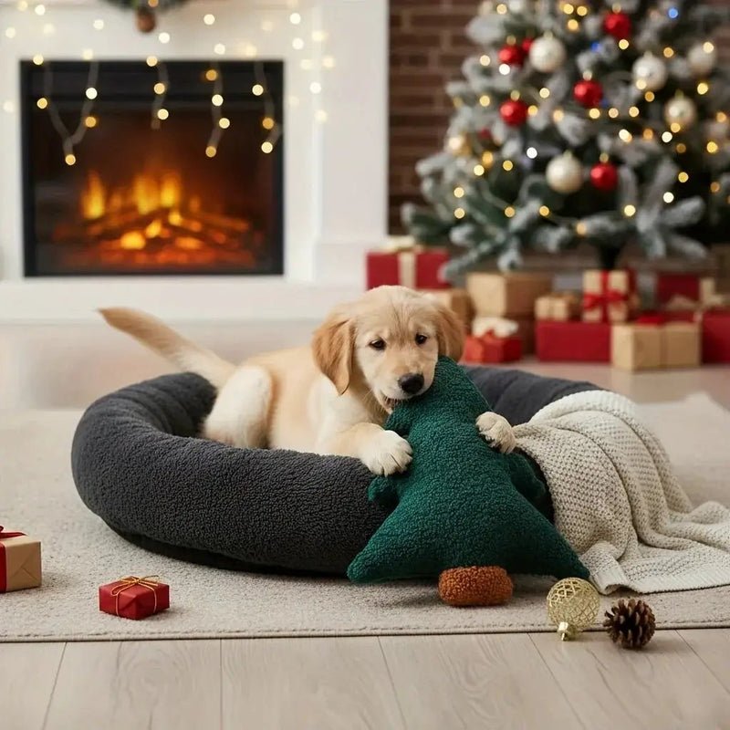 Plush Dog Toy - Soft Christmas Tree Pillow with Red & Green Design by House Of Avana