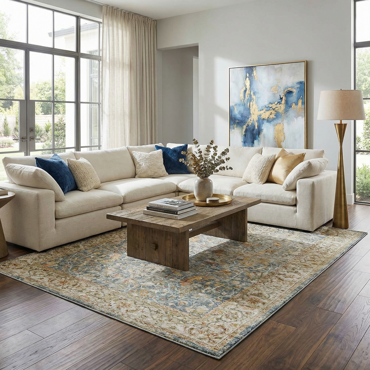 Asabi Blue Textured Rug with Fringes by Boutique Rugs