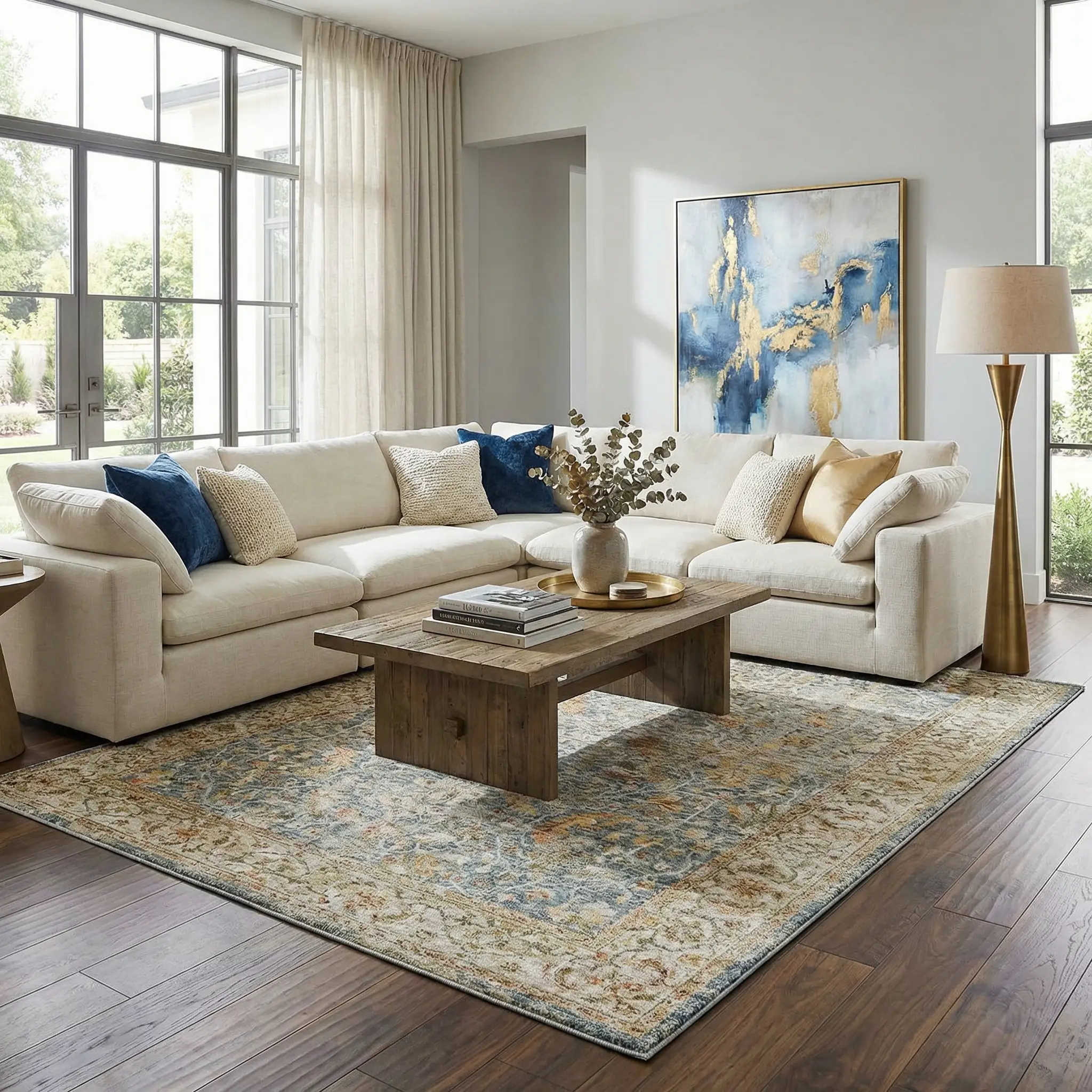 Asabi Blue Textured Rug with Fringes by Boutique Rugs