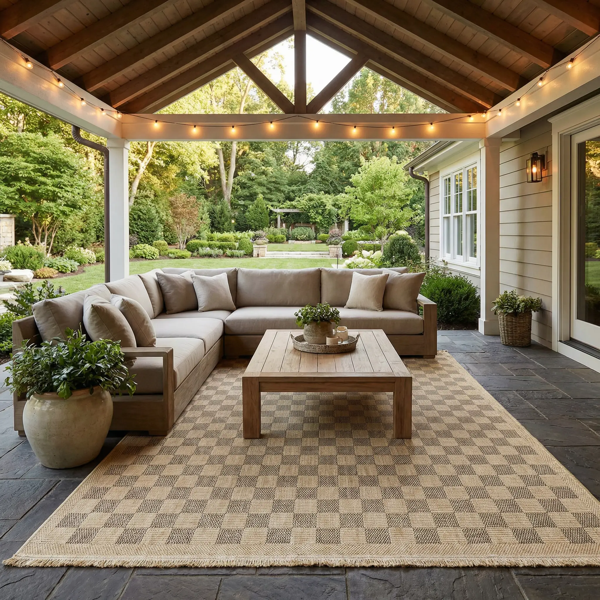 Jurek Beige & Brown Checkered Outdoor Area Rug by Boutique Rugs