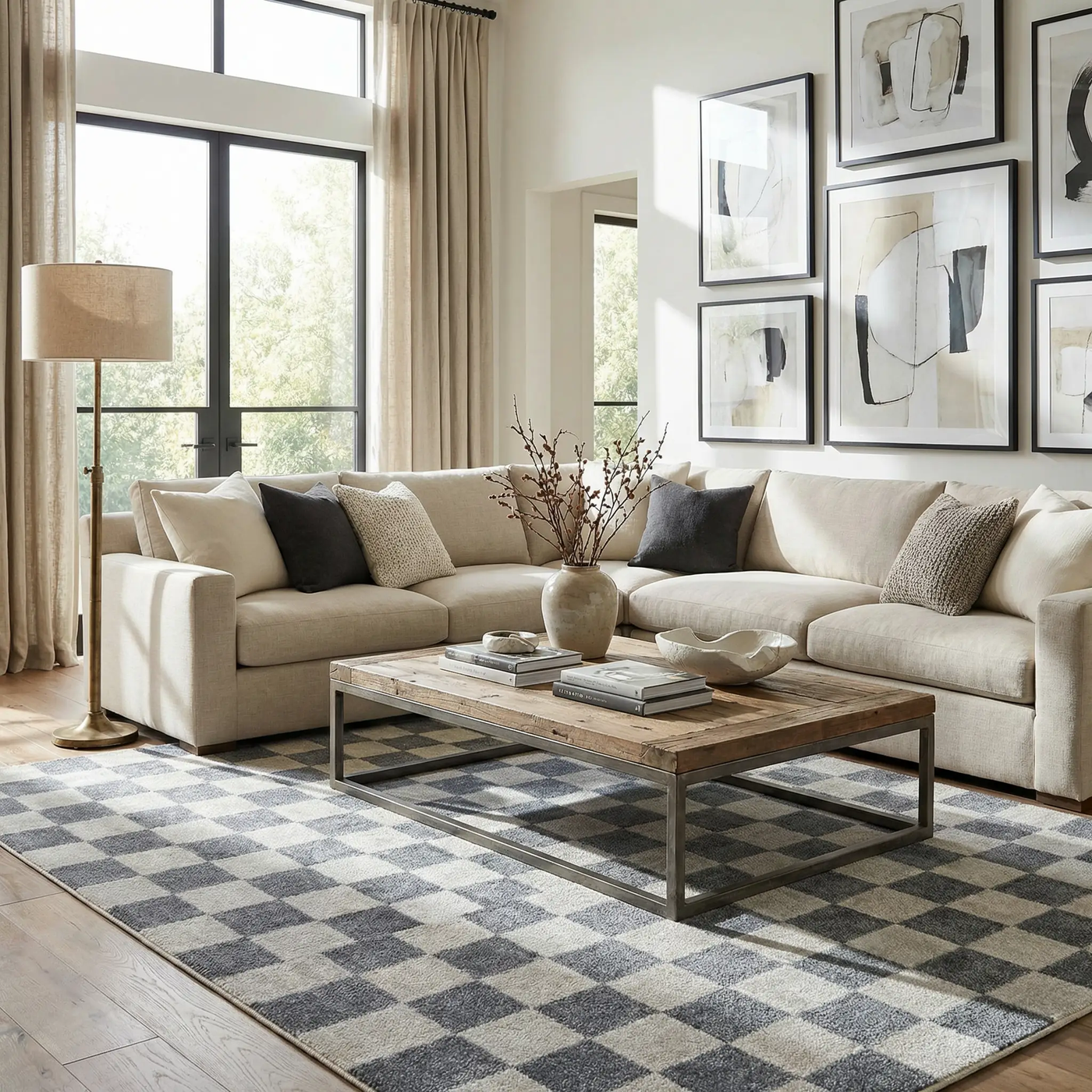 Alie Blue Gray Checkered Washable Rug by Boutique Rugs