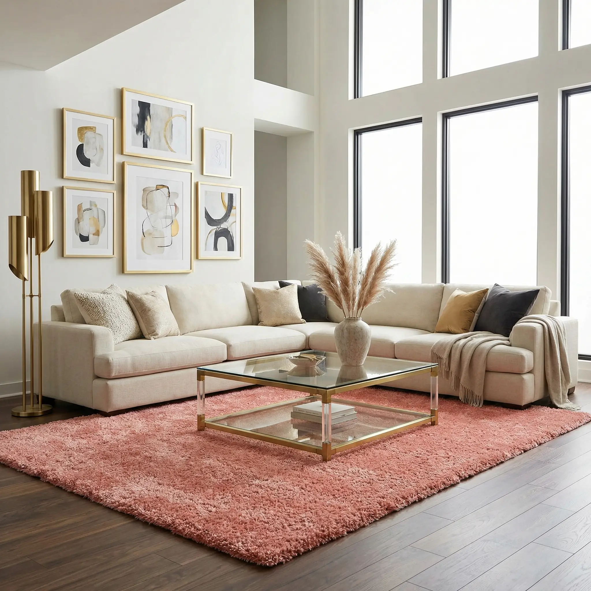 Rosava Dusty Pink Subtle Wavy Abstract Modern Minimalist Polyester Machine Woven Area Rug - Clearance by Boutique Rugs