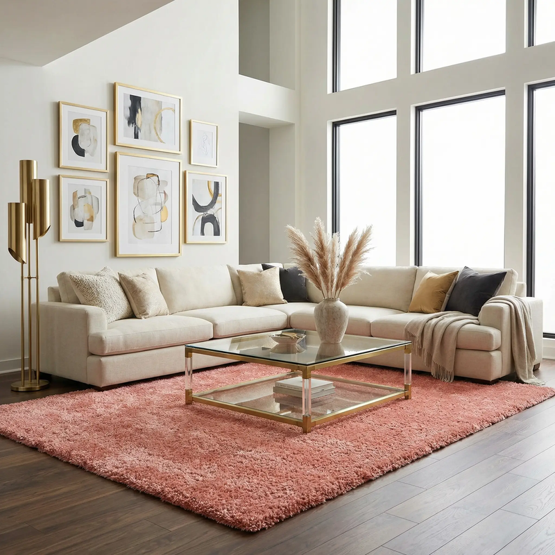 Rosava Dusty Pink Subtle Wavy Abstract Modern Minimalist Polyester Machine Woven Area Rug - Clearance by Boutique Rugs