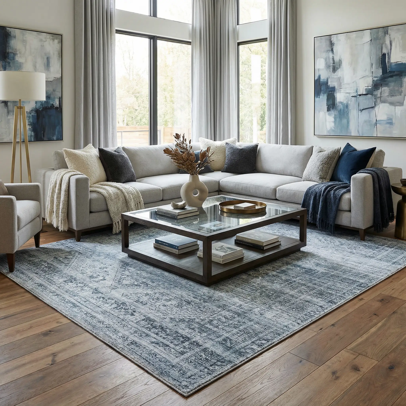 Barny Gray Blue Washable Rug - Clearance by Boutique Rugs