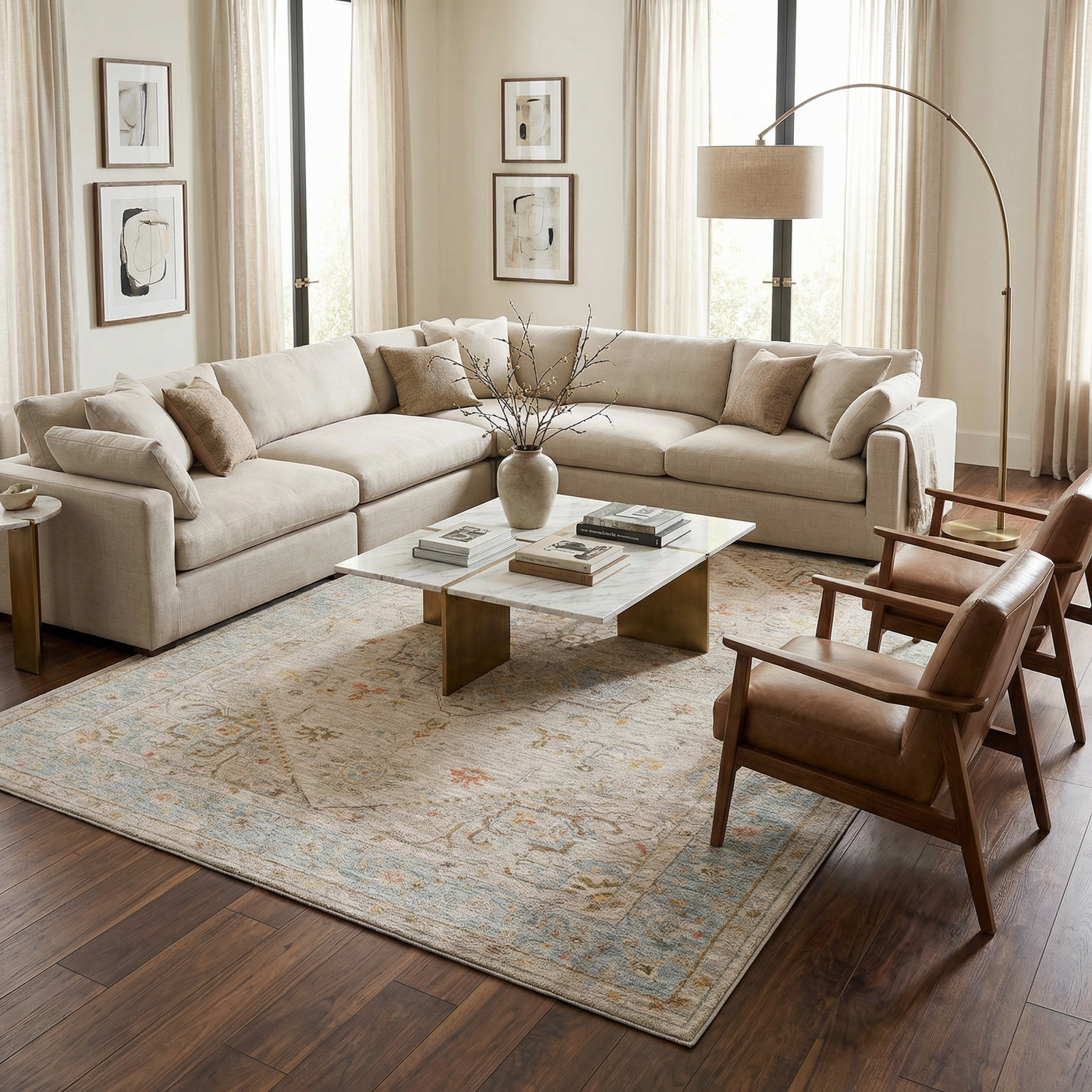 Ehan Cream Thick Luxe Oushak Rug by Boutique Rugs