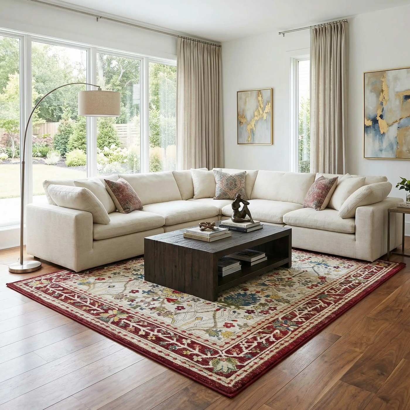 Neola White/Red Damask Area Rug by Boutique Rugs