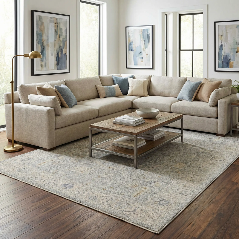 Merv Beige Neutral Thick Luxe Statement Rug by Boutique Rugs