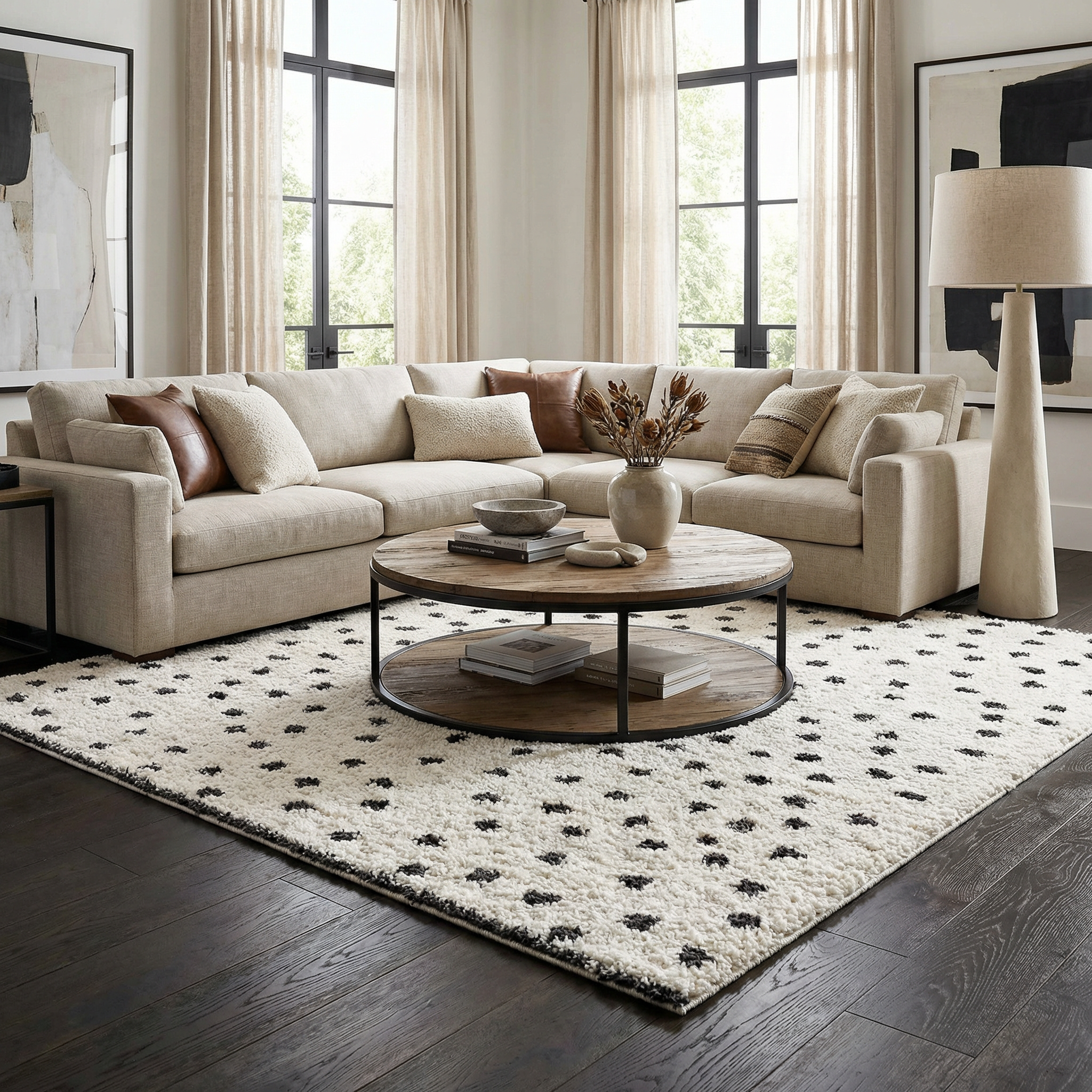 Chaia Dotted Black & White Plush Rug - Clearance by Boutique Rugs