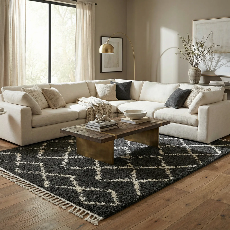 Wallagrass Black Moroccan Shag Rug - Clearance by Boutique Rugs