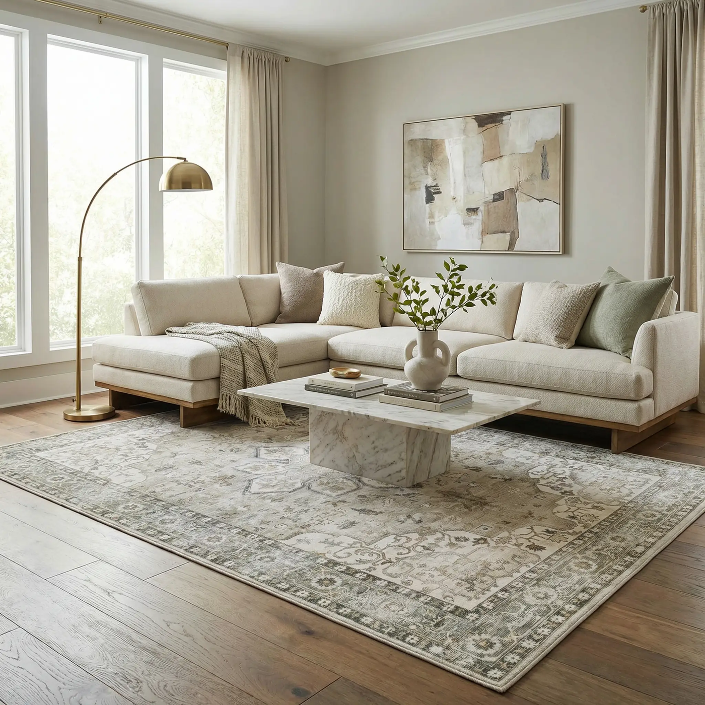 Lotan Sage Medallion Washable Area Rug by Boutique Rugs